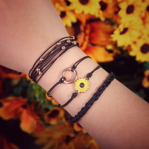 Sunflower String Bracelet Boho Braided Rope Wrap Bracelets Cute Summer Beach Sur - Picture 2 of 7
